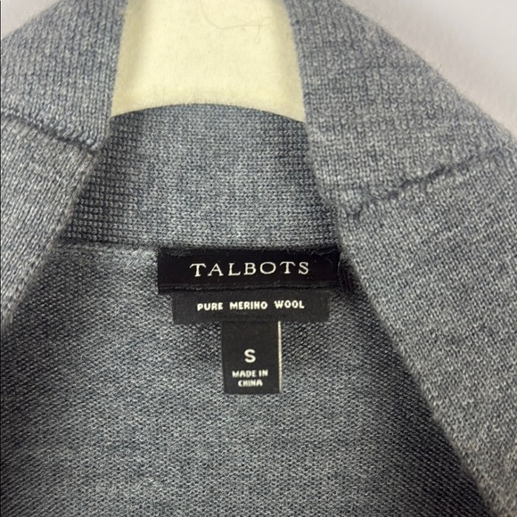 Talbots 100% Merino Wool Gray and Black Velvet Belt Duster Cardigan Size Small - Picture 3 of 8